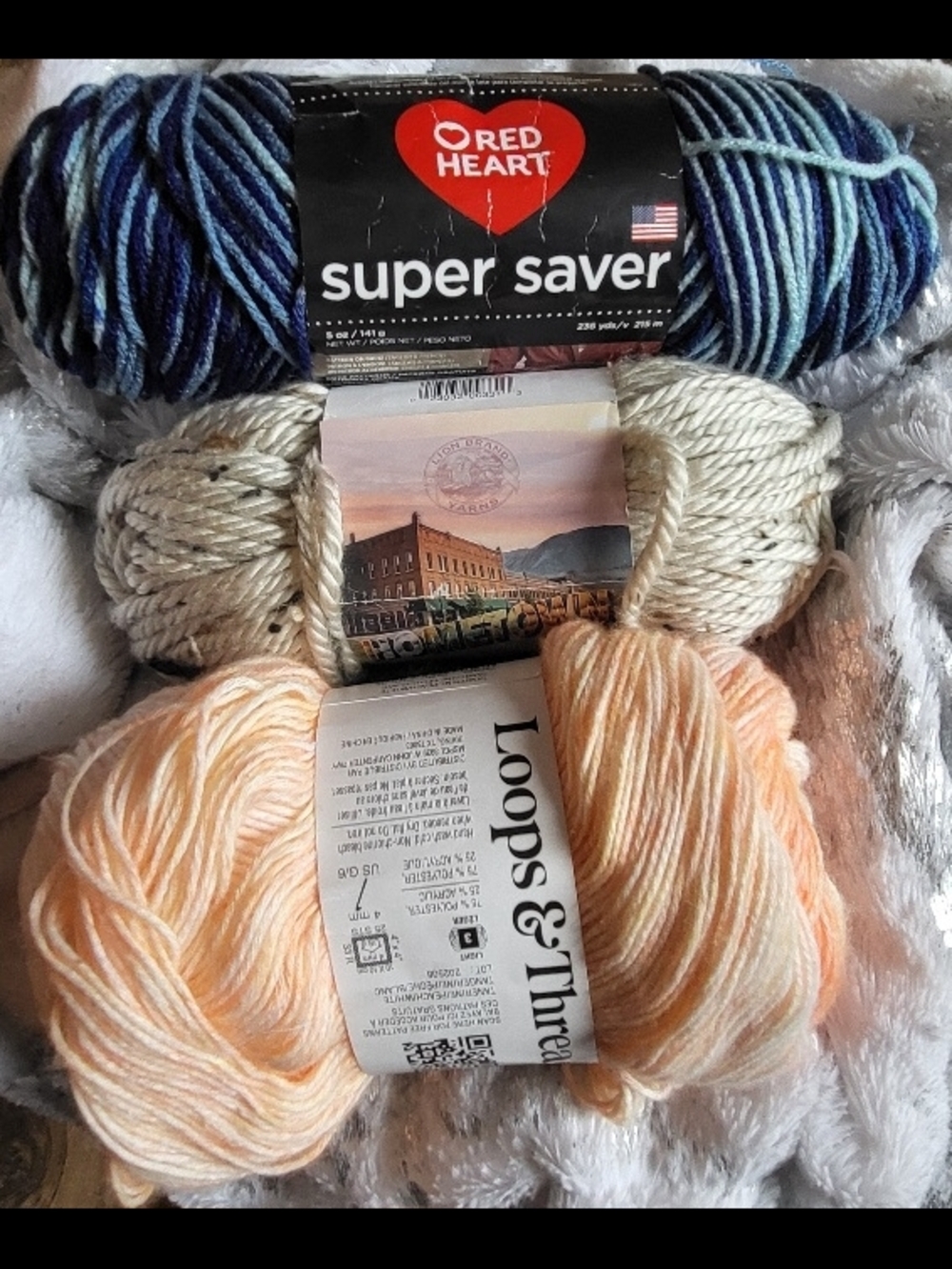 Three Skeins Yarn Bundle Tangerine Ombre'; Dusk Blue & Aspen Tweed
